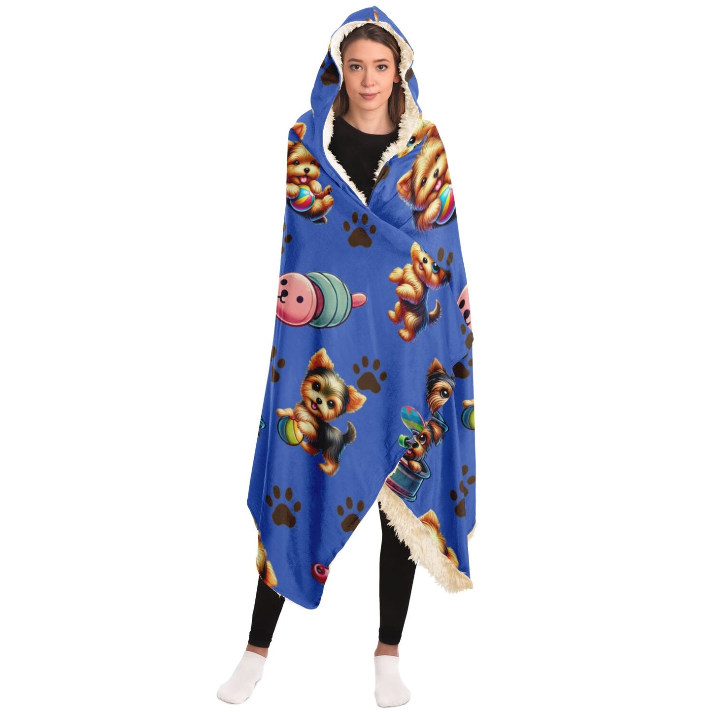 Yorkshire Terrier Hooded Blanket (Blue)