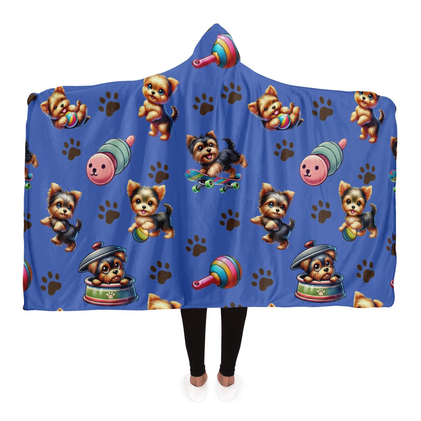 Yorkshire Terrier Hooded Blanket (Blue)