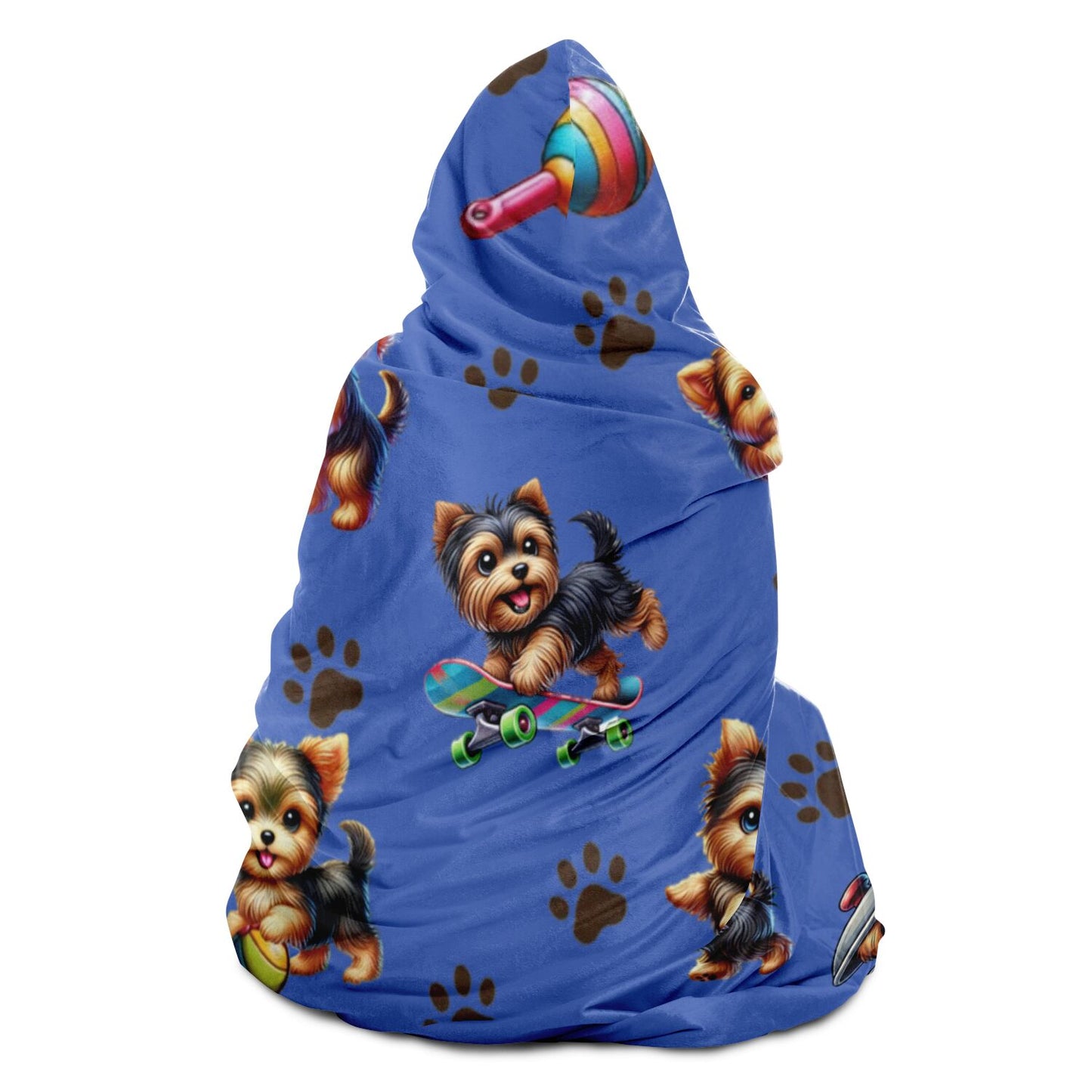 Yorkshire Terrier Hooded Blanket (Blue)