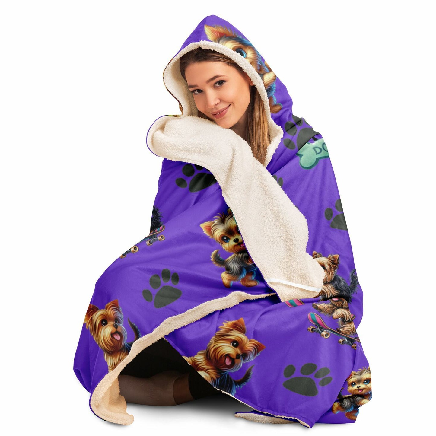 Playful Yorkshire Terrier Hooded Blanket