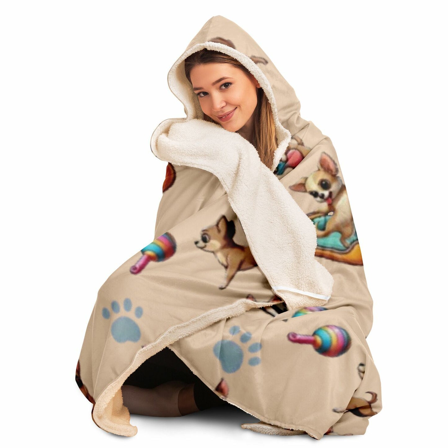 Playful Chihuahuas Hooded Blanket